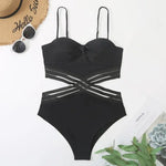 Black Push Up Swimsuit One Piece Swimwear Women Cut Out Trikini Swimming Suit Brazilian Monokini Bodysuit Beach Bathing Suit