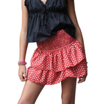 Women Vintage Mini Skirt Elegant High Waist Pleated Printed Ruffled Layered Skirt Summer A-line Skirt Streetwear