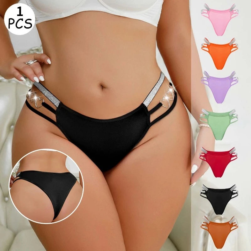 1pcs Plus Size Women Sexy Panties Low-Rise Hollow Out Ladies Briefs Silver Ribbon Underwear Solid Comfortable Underpants XL-4XL