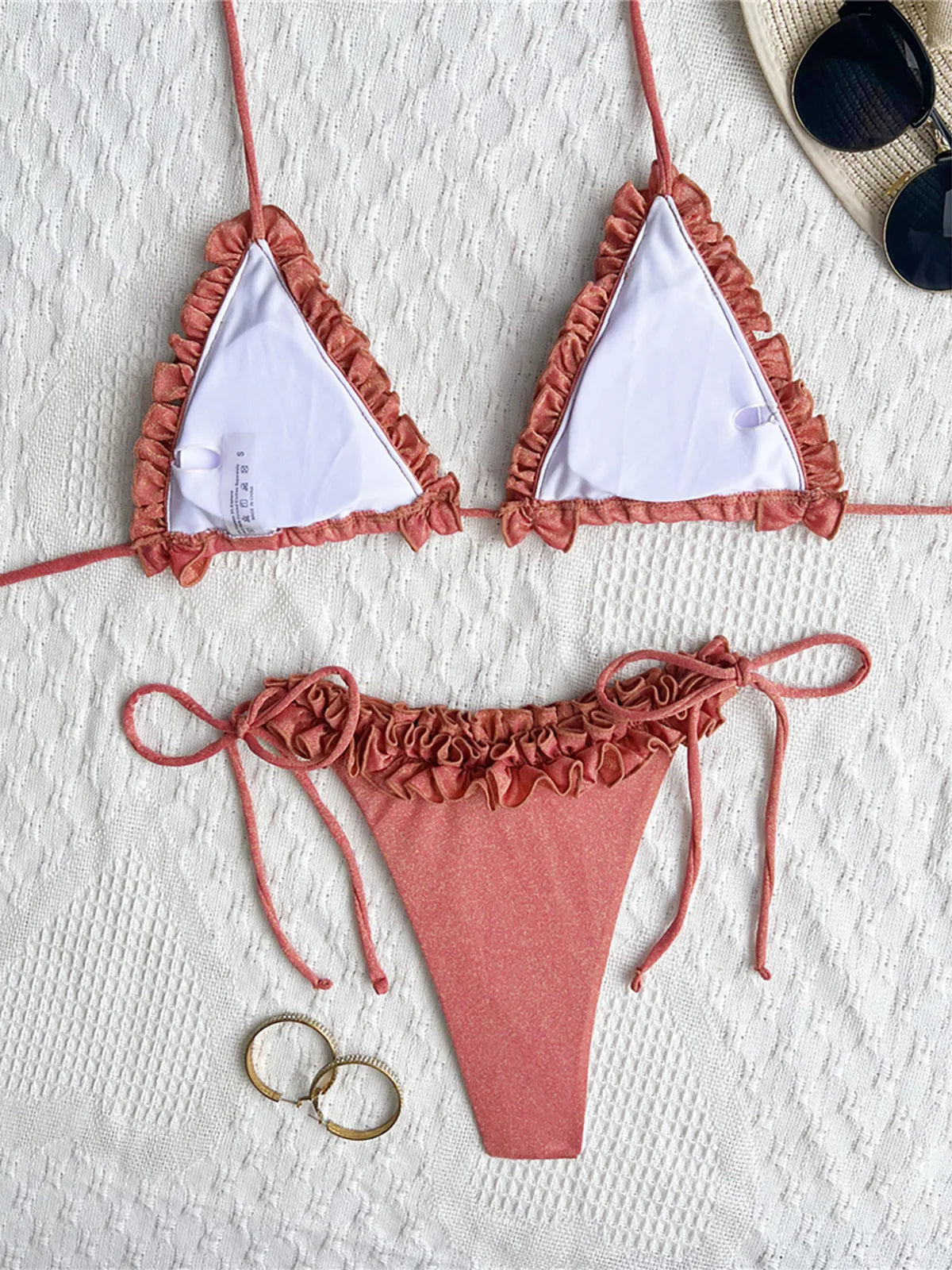 XS - L Shiny Frilled Halter Strappy Bikini Women Swimwear Female Swimsuit Two-pieces Bikini set Bather Bathing Suit Swim K7061