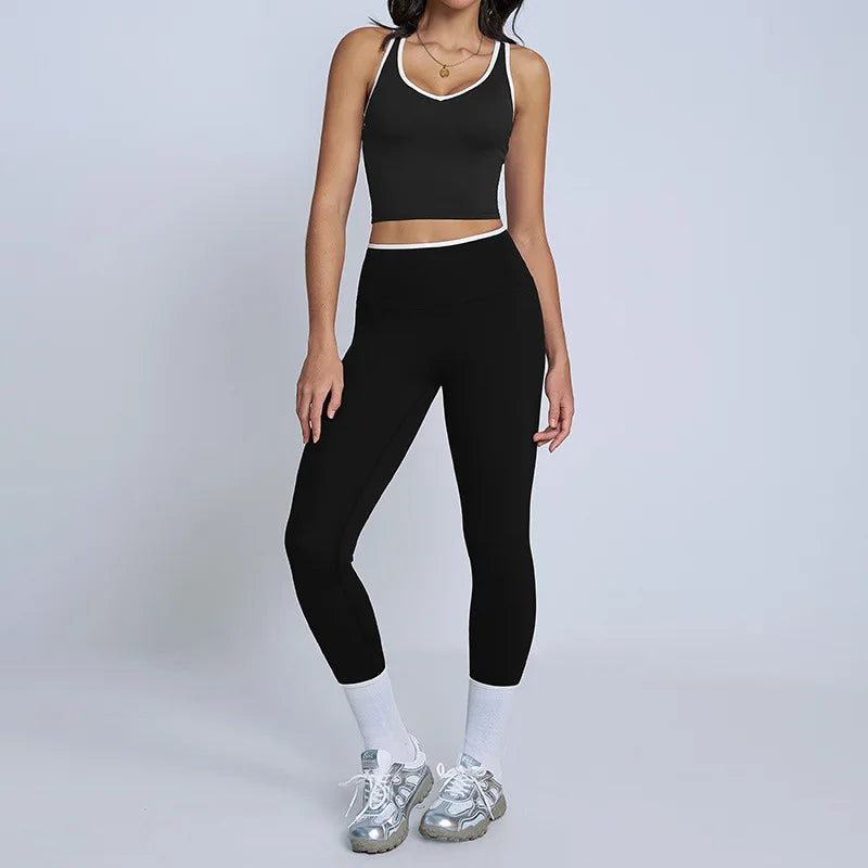 Tight Naked Yoga Shorts Suit Women Double Strap Sports Bra High Waist Flare Leggings Fitness Suit Gym Running Workout Clothes