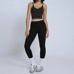 Tight Naked Yoga Shorts Suit Women Double Strap Sports Bra High Waist Flare Leggings Fitness Suit Gym Running Workout Clothes