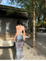 Korean Swimsuit 2025 Women Sexy Black Tie Dye Long Sleeve Cover UpLong Skirt 4 Piece Bikini Set Bathing Suit Vacation Swimwear