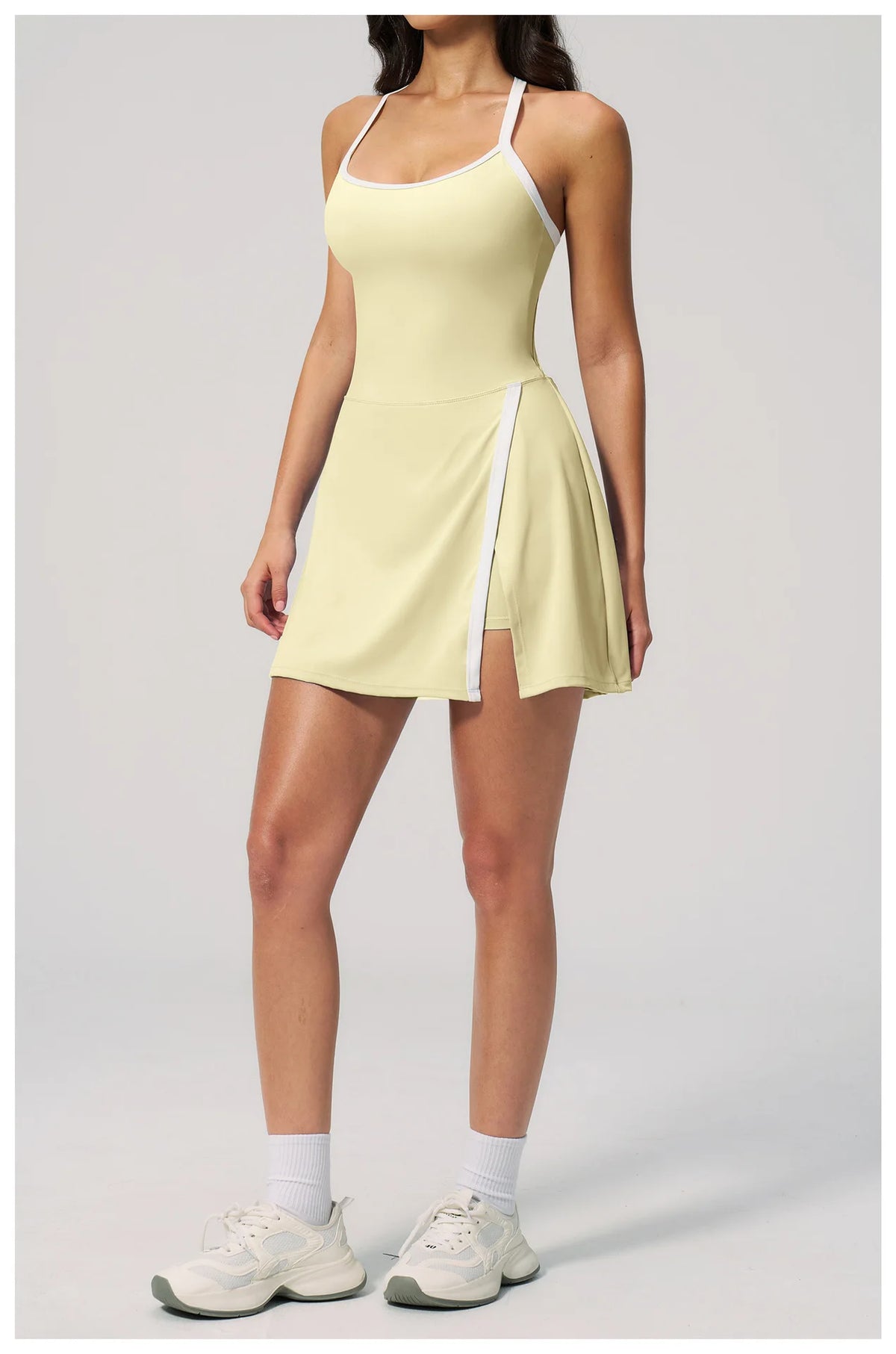 Naked Women's Tennis Dresses for Women Breathable Back Hollowed Out Sleeveless Mini Dress Built in Shorts Tight Sports Skirt