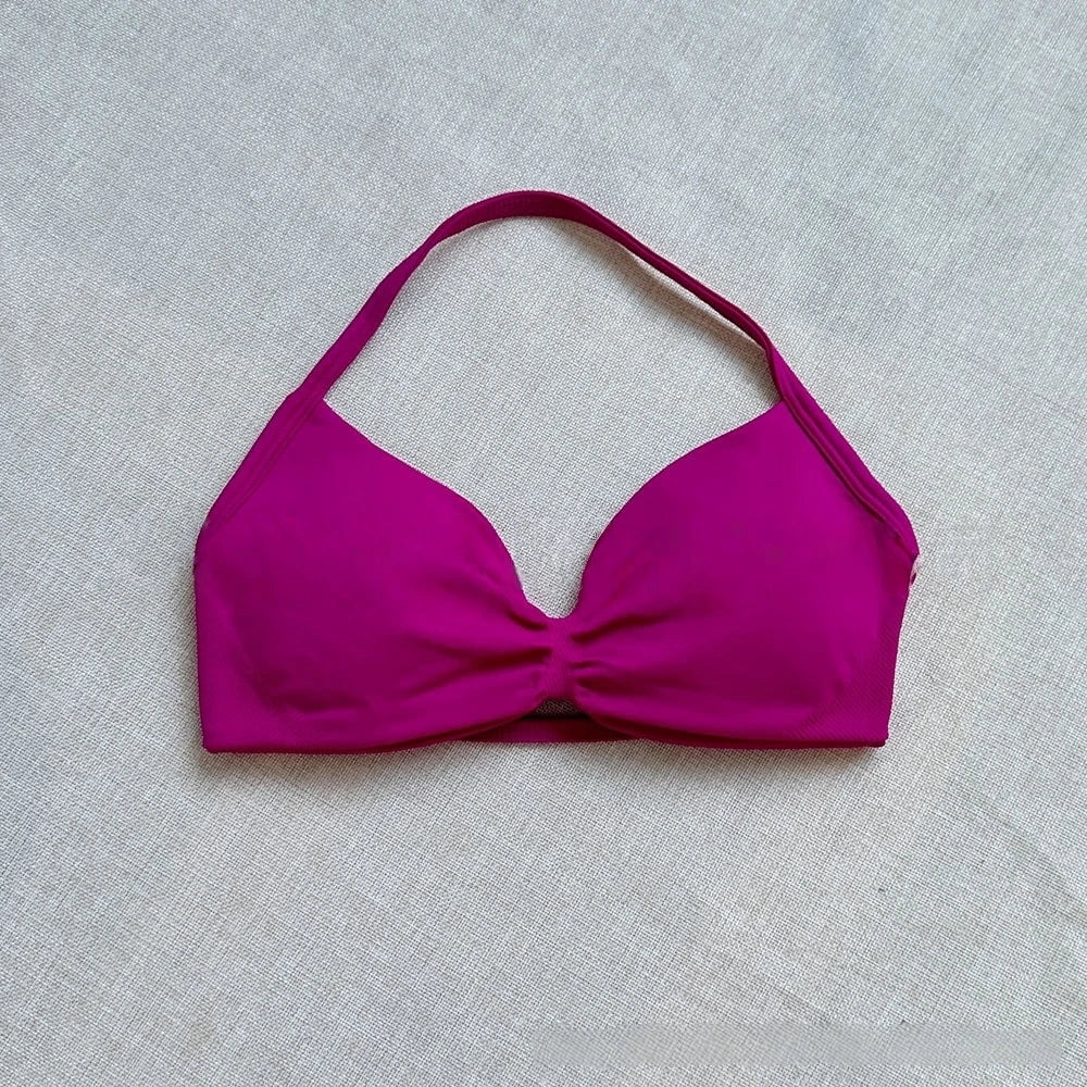 Women Seamless Impact Strappy Bra Removable Pads High Elastic Quick Dry Breathable Halter Neck Sports Top Yoga