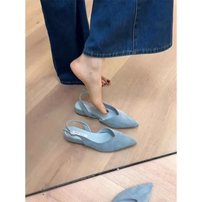 Concise Pointed Toe Square Low Heels Women Sandals Elegant Slingbacks Banquet Party Mule Shoes 2026 New