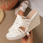 Summer Bobo Beach Mules Slipper Leisure White Espadrille Wedge Slide Sandals Slip On Platform High Heel Women Shoes EUR Size 45