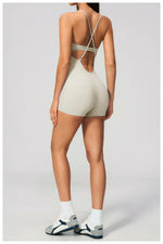 New Cross Back Yoga Jumpsuit Women Tight Sleeveless Hollow Out Sports One Piece Suit Butt-Lifting Shorts Fitness Bodysuits