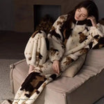 Thicken Coral Fleece Women's 2PCS Pajamas Set Loungewear Winter New Sleepwear Pijamas Suit Loose Casual Flannel Homewear Outwear