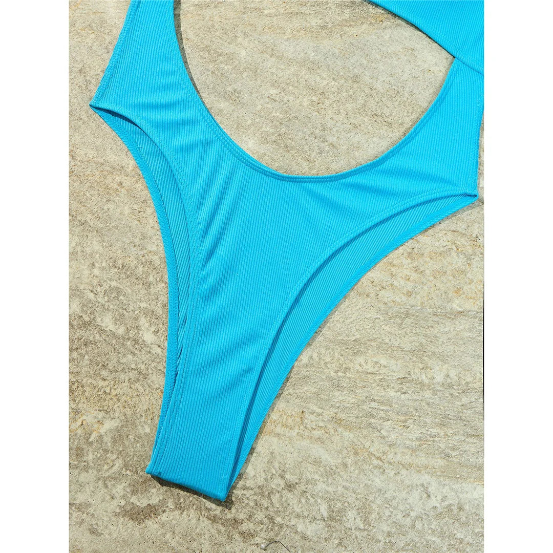 Sexy Tummy Cut Out Ribbed Backless One Piece Swimsuit Women Swimwear Female High Leg Cut Padded Bather Bathing Suit Swim K5263