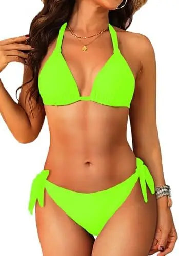 Women's Triangle Bikini Set Strap Design Swimsuit Two-Piece Swimwear Nylon Fabric with Chest Pad No Steel Support