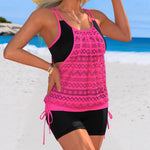 Hot Pink Patchwork Two Piece Swimsuit Women Drawstring Side Tank Top High Waist Short Tankini Beach Bathing Suit Swimwear 2026
