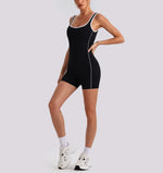 Sexy Sleeveless Backless Scrunch Yoga Jumpsuit Women Color-block U Neck Slim Sports One Piece Suits Tight Fitness Gym Overalls