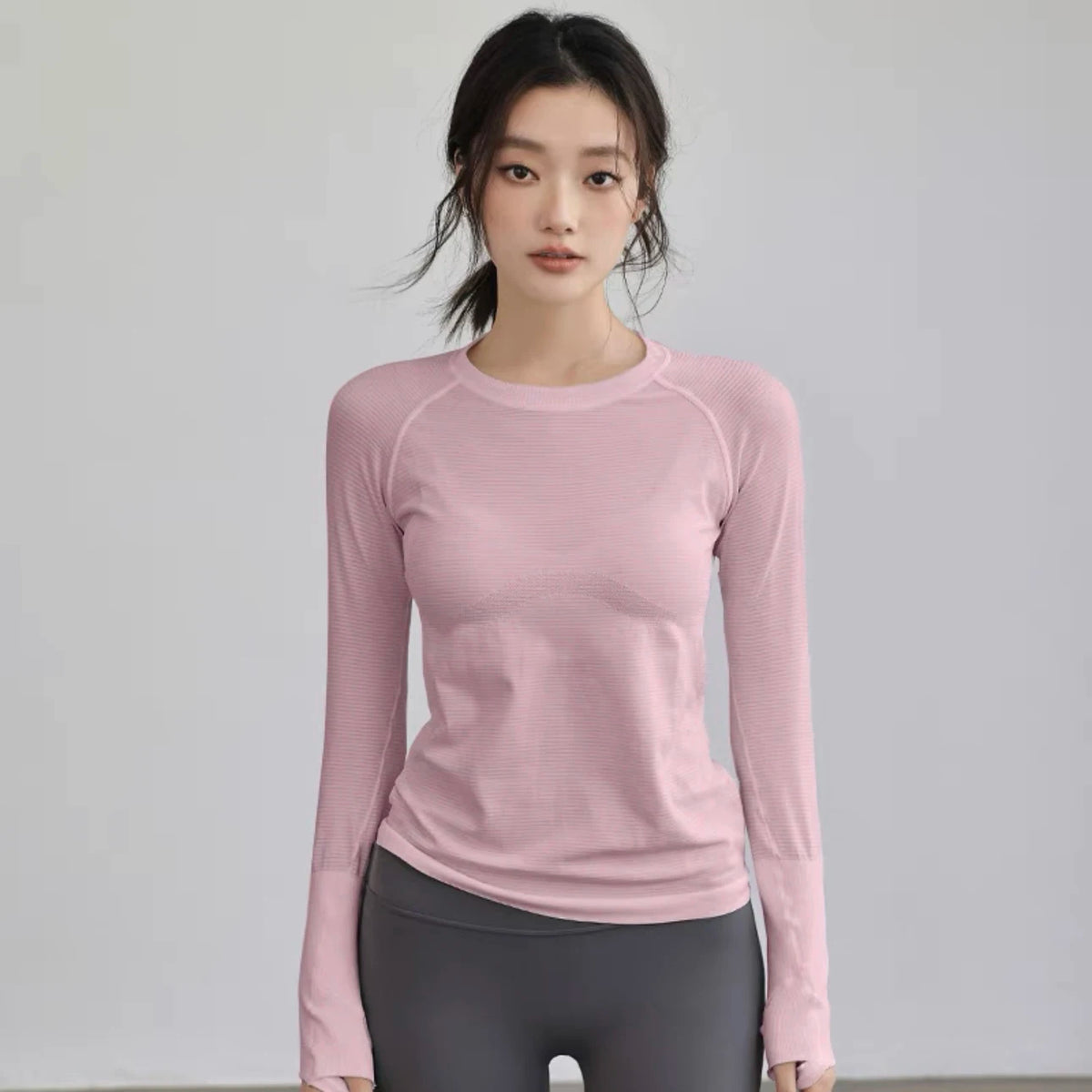 Women's Autumn & Winter Yoga Comprehensive Training Top High-Elastic Slim Crew Neck Quick-Dry Sports Long-Sleeve Fitness Clothes