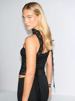 FDYOUI Woman Clothes Summer Bandage Lace Corset T-shirt 2026 Sexy Off Shoulder See-through Crop Tops Evening Party Top Black
