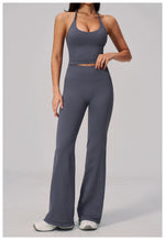New Yoga Sets Women Summer Seamless Thread Hanging Neck Sports Vest Exercise Fitness Suit High Waist Wide Leg Pants Tracksuit