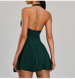 Summer Sleeveless Halter Slim Tennis Dress Women Sexy 2-in-1 Hollow Backless Golf Sports Dresses Outdoor Running Fitness Skirt