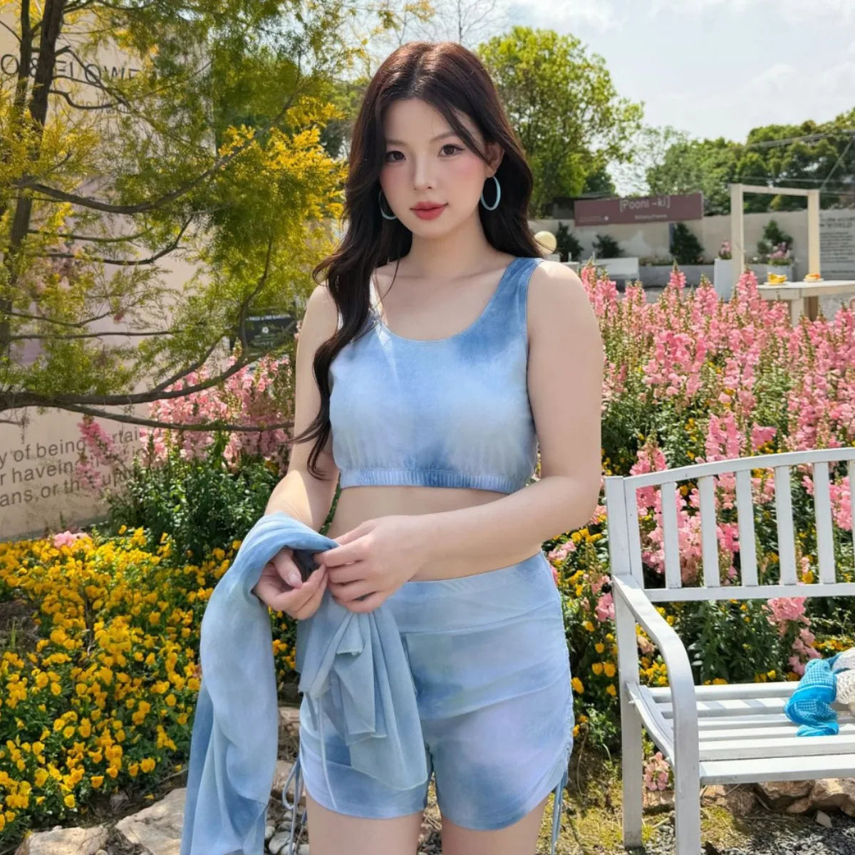 Plus size swimsuit hot spring split swimsuit three-pieceplus fat enlarged covering the flesh and slimming swimsuit XXXL