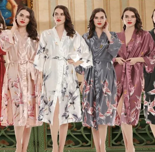 Hot Sale Black Summer Satin Kimono Bathrobe Women Bride Bridesmaid Wedding Robe Dress Gown Sexy Flower Long Sleepwear M-3XL
