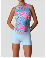 Sports Training Fitness Set Women Summer Ice Tie Dye Gradient Floral T Shirts High Elasticity Hip Lifting Shorts Yoga Sets