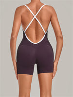 New Tight One-piece Yoga Suit Women Color Contrast Splicing Hollow Back Cross Sports Jumpsuit Outwear Slimming Fitness Bodysuits