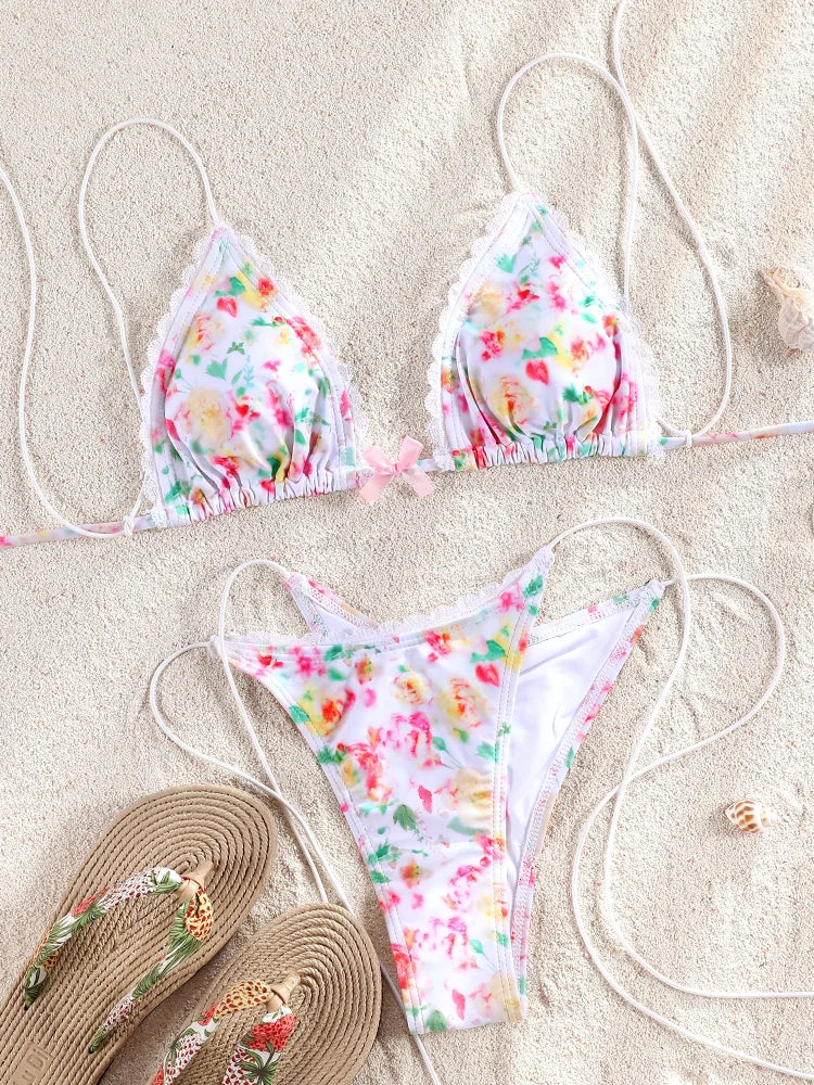 ZRTAK Sexy Lace bordered Bikini Micro Thongs Bathing Suit Swimsuit Women Biquini Bandage Beachwear Swimwear 2 Piece Bikini Sets