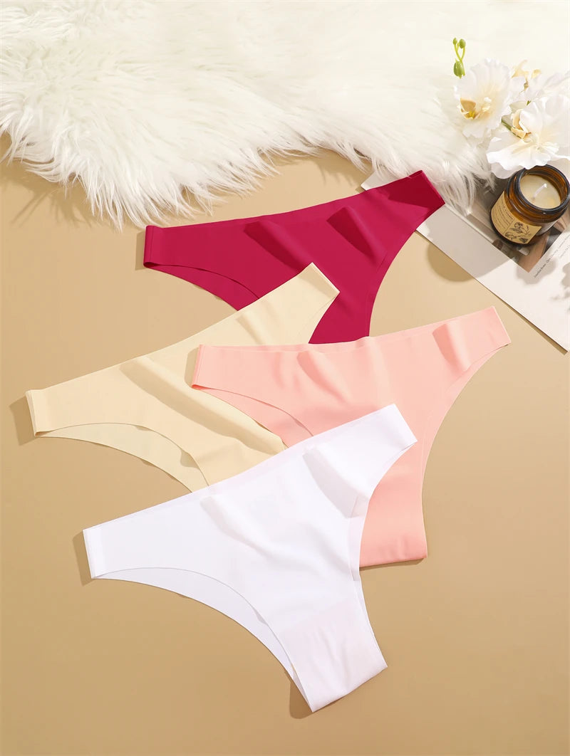 3PCS Seamless Brazilian Panties Ultra-thin Maillard panties Women Ice Silk Underwear Sexy Panty Low Waist G-string Female Solid