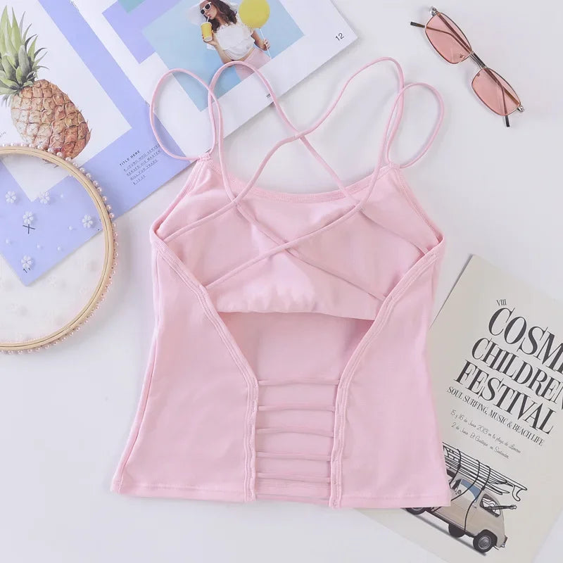 Women Tank Crop Tops Female Crop Top Seamless Backless Summer Cropped Camis Removable Pads Lingerie Girls Camisole