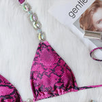 Snake Printed Halter Rhinestone Diamond Bikini Women Swimwear Female Swimsuit Two-pieces Bikini Set Brazilian Bathing Suit Swim