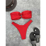 Sexy Wrinkled Bandeau Strapless Bikini Women Swimwear Female Swimsuit Two-Pieces Bikini Set Bather Bathing Suit Swim Lady V3367L