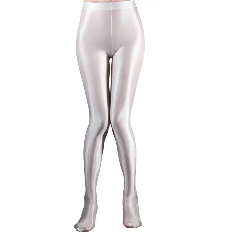 Women Leggings Stage Performance Glossy Shiny High Waist Fitness with Socks Stage Show Skinny Yoga Trousers Women Clothing