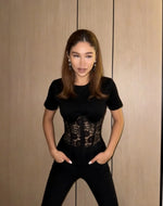 Women's Fashion Casual Elegant style Lace Patchwork Short Sleeve T-Shirt Solid Color T-shirt For Woman Pure Desire Charming 7VN3