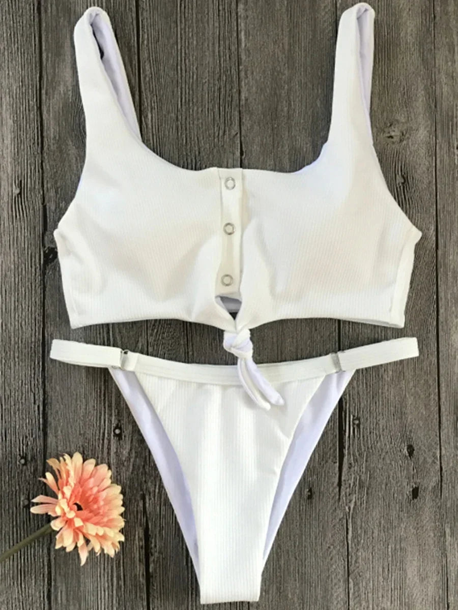 Knotted Ribbed Bikini 2026 Women Swimsuit Female Triangle Swimwear Two Pieces Bikini Set High Cut Bather Bathing Suit Swim Lady