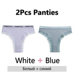 FINETOO 2Pcs/Set Women Cotton Brazilian Panties Plus Size M-2XL Lingerie Sexy Lace Underwear Low Rise Girls Intimates Underpants