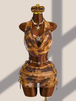 New Coffee Tie Dye Gradient Bikini Set 2026 Swimwear Women Metal Flower Push Up Cover Up Drawstring Side Skirt 4 Piece Swimsuit