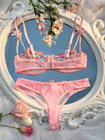 2 Pcs Sexy Women Floral Embroidery Bra And Brief Set Hollow Erotic Lingerie Underwear Ultrathin Lace Transparent Babydoll Cute