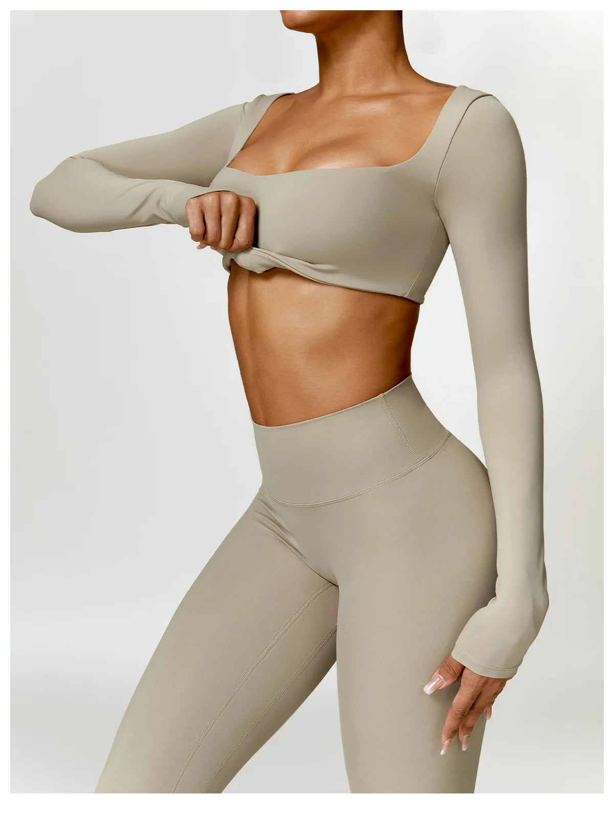 Hearuisavy Summer 2PCS Long Sleeve Gym Set Women Yoga Clothes Quick-Drying Sportswear Running Leggings Workout Sports Crop Top
