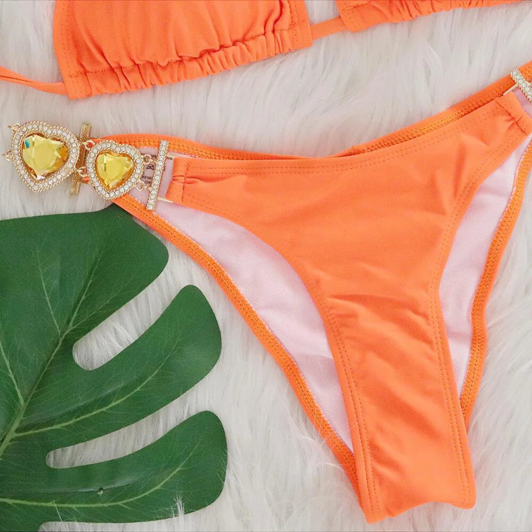 Diamond Rhinestone BikiniFemale Swimsuit Women Swimwear Two-Pieces Bikini Set With Hairbands Bather Bathing Suit Swim V3047G