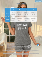 Women Pajama Set Gray Short Sleeve Top and Shorts with White Letter Print “LET ME SLEEP” Cute Casual Loungewear Sleepwear