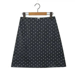 2026 Women Vintage Black White Polka Dot A-line Knee Length Skirt Sexy Low Waist Holiday Summer Skirts Slim Mini Skirts J7L2