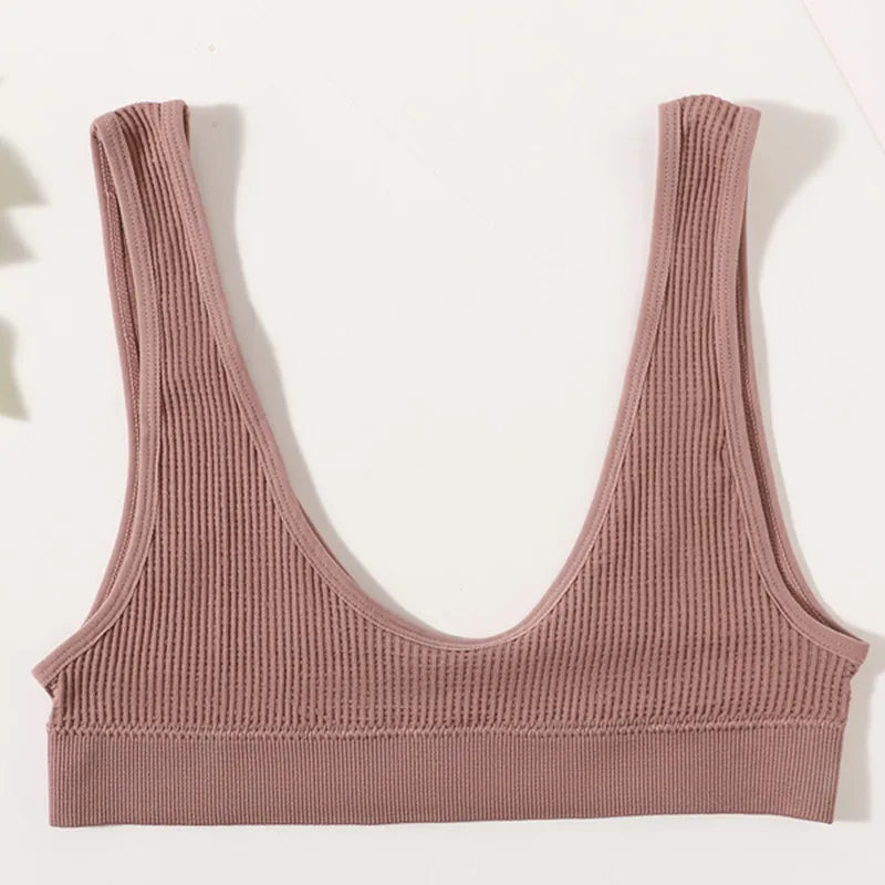 Ribbed Seamless U-Back Bralette Women's Push Up Tube Tops Wire Free Plunge Underwear Sexy Lingerie Small Cup Intimates M-XL
