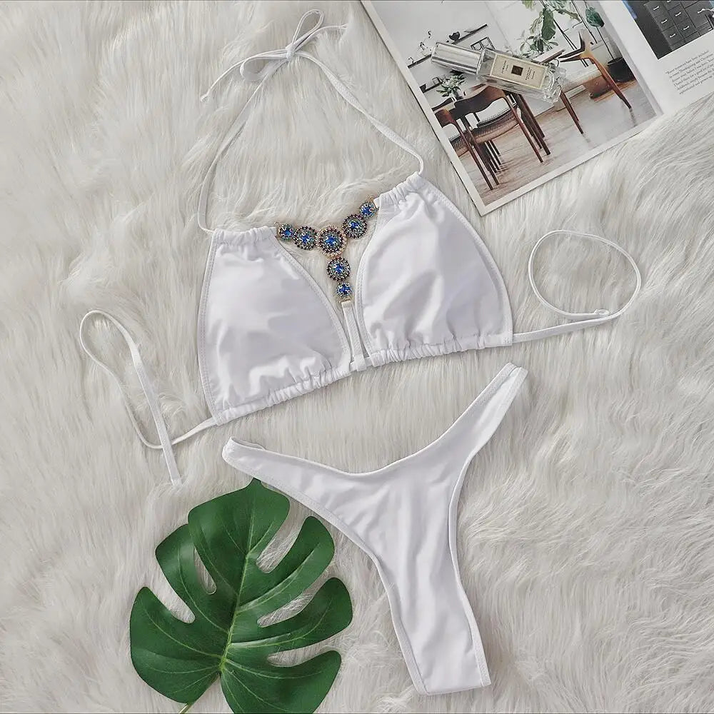 DEKA Extreme Mini Micro String Diamond Bikini Set Women Thong Swimsuit Female Triangle Swimwear Two Pieces Bikini Halter Bathing
