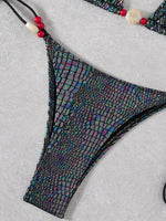 Snakeskin Halter Strappy Bikini Women Swimsuit Female Swimwear Two-pieces Bikini Set High Cut Bather Bathing Suit Swim Beachwear