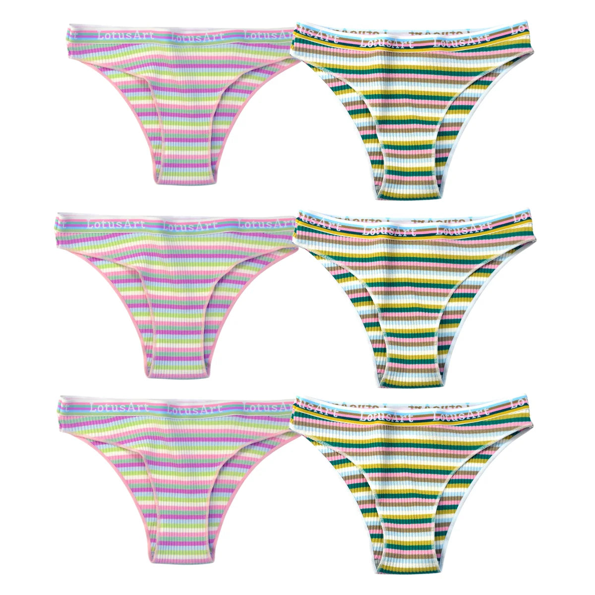 6PCS/Set Cotton Panties For Women Striped Briefs Low Waist Bottoms Female Sports Underpants Seamless Underwear Sexy Lingerie