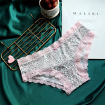 Women's Sexy Leopard Print Lace Panties with Elastic Waistband Seamless Underpants Cotton Crotch T-Pants Thong Briefs