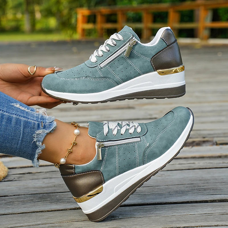 Plus Size 44 Platform Casual Sneakers for Women Lace Up Anti Slip Thick Sole Sport Shoes Woman 2026 Spring Zipper Walking Shoes