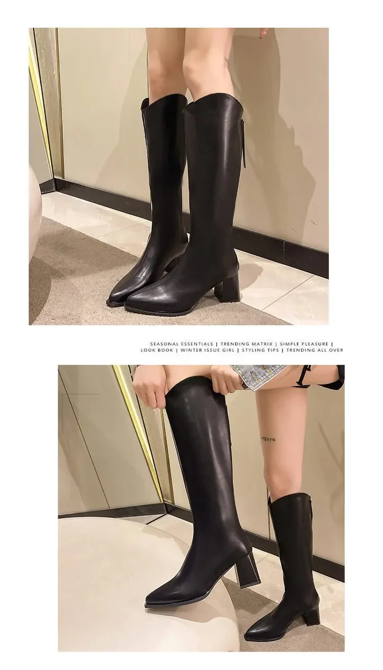 Pointed Toe Women High Boots Fashion Side Zippers Long Booties Ladies Elegant Party High Heel Shoes Winter Women's Footwear