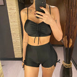 Wrinkled Knotted Shorts High Waist Bikini Female Swimsuit Women Swimwear Two-Pieces Bikini Set Bather Bathing Suit Swim V6197