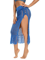 Womens Swimwears Skirts Knit Hollow Out Bikini Cover-ups See Through Club Beach Sexy Tie-ups Waist Tassel Hem Split Skirts