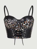 Sexy Black Short Leopard Print Shapewear Tube Top Strap Back Button Women's Erotic Crop Top Camisole Casaul Pure Desire HVVI